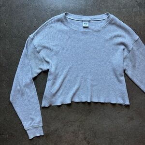 Aritzia TNA Waffle Gray Cropped Long Sleeve Top